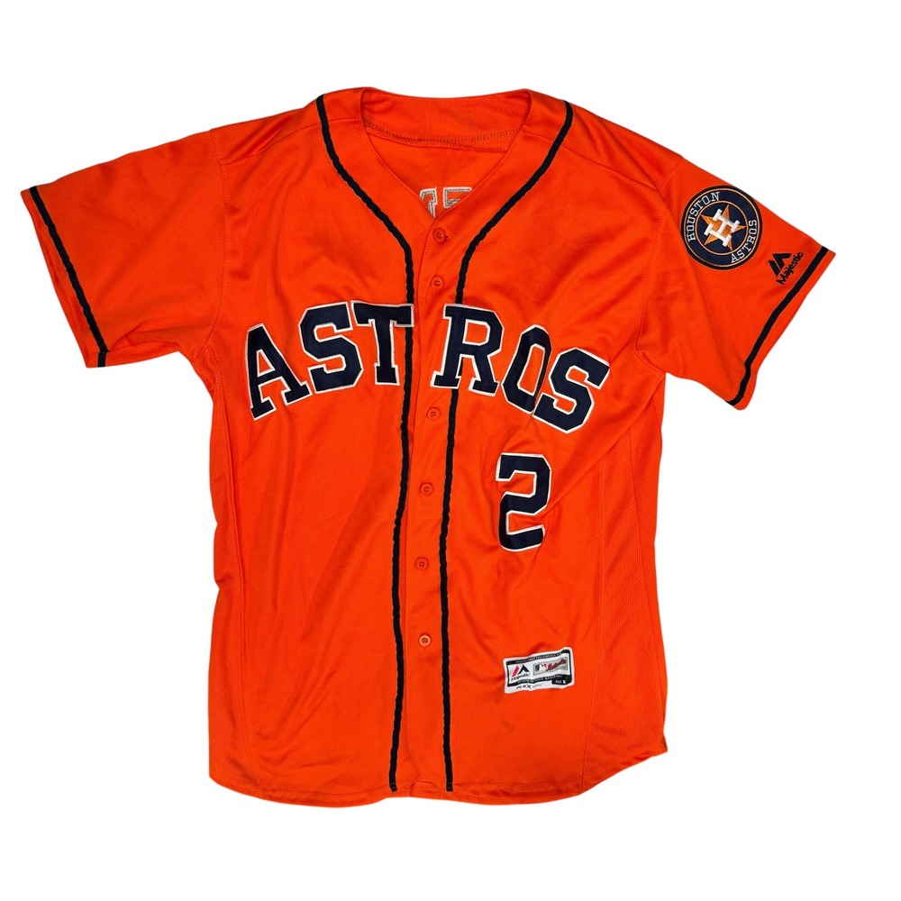 Majestic Houston Astros Alex Bregman 2 Flex Base Orange Jersey Mens Small